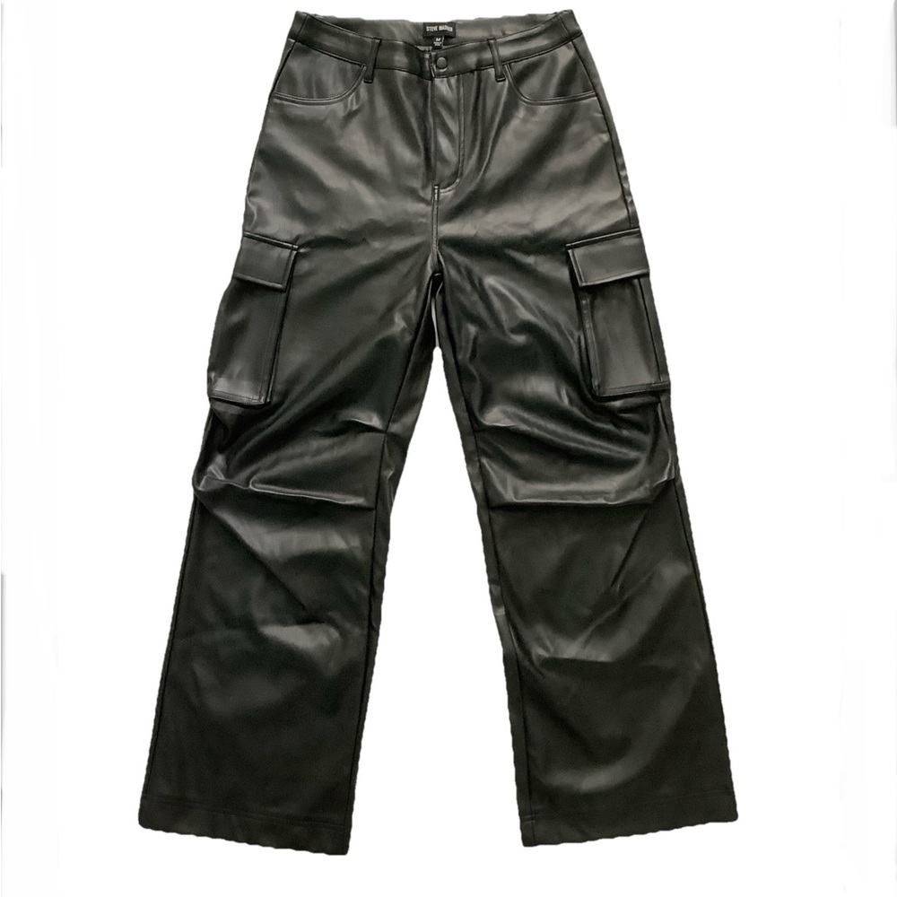Steve Madden Women Black Faux Leather Cargo Trousers Size: M